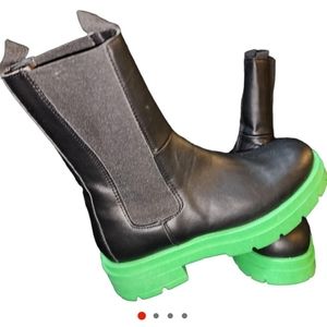 Topshop Black Neon Green Platform Combat Boots size 8 Women